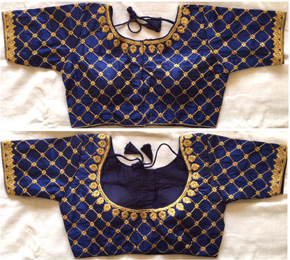 Navy blue color fentam silk stitched blouse for women