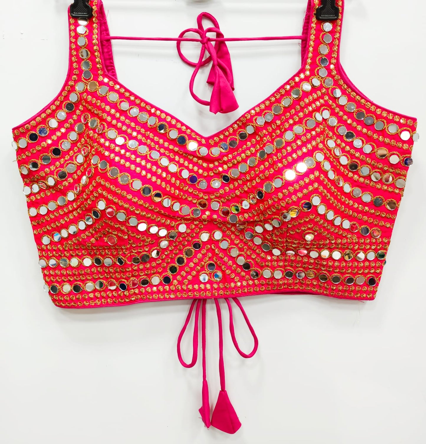 Pink color silk mirror work blouse for Party