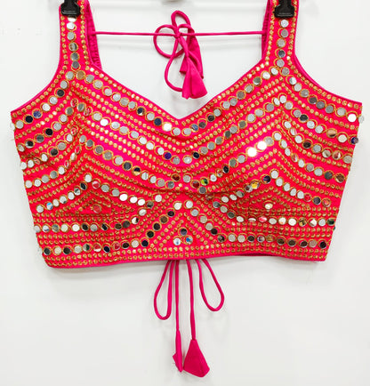 Pink color silk mirror work blouse for Party