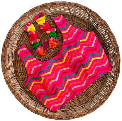 Pink color thread work silk blouse for festive