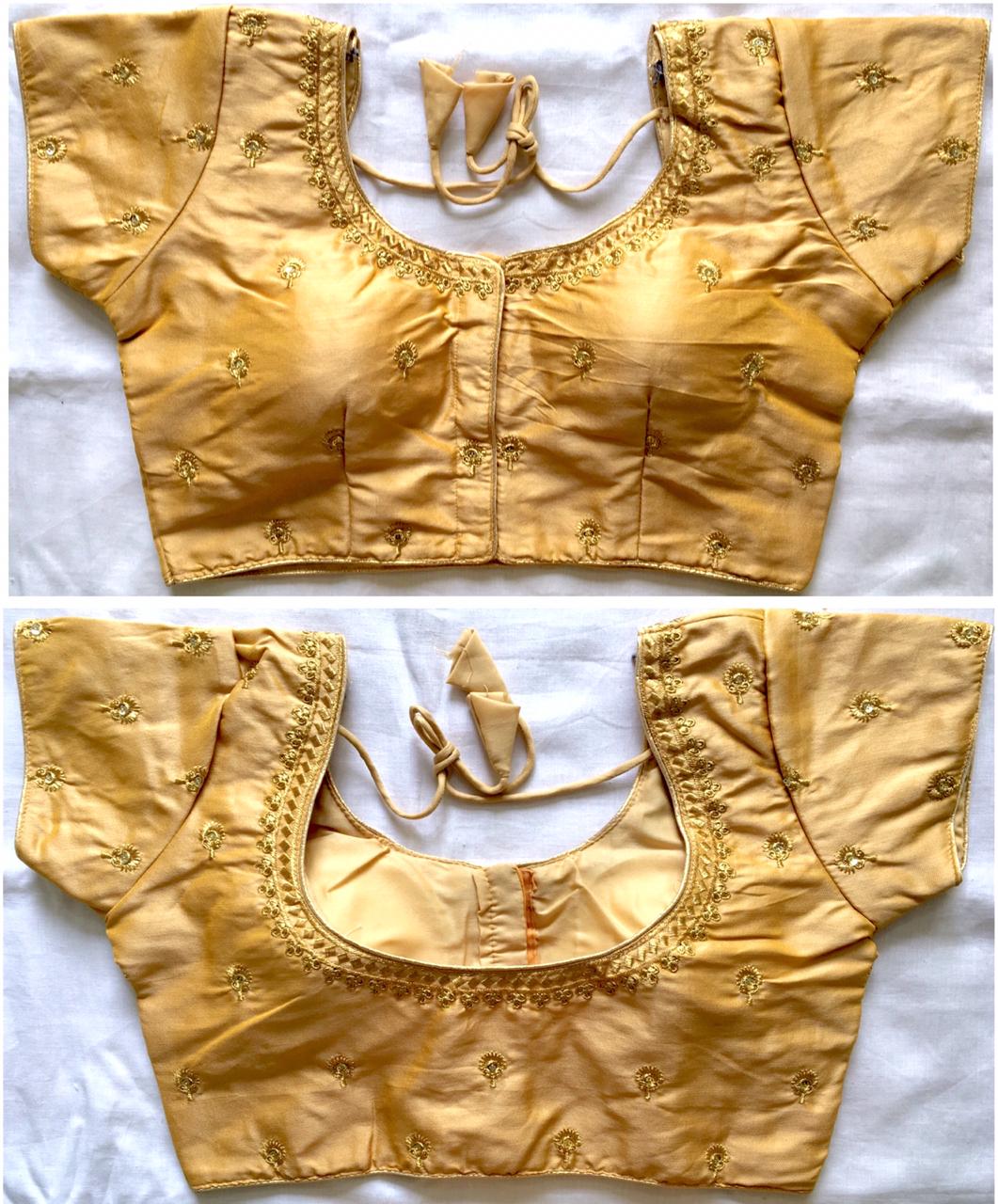 Beige color stitched silk sequins work blouse 