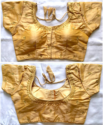 Beige color stitched silk sequins work blouse 