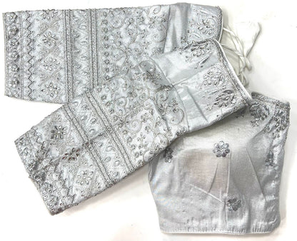 Silver color silk sequins work lehenga blouse price