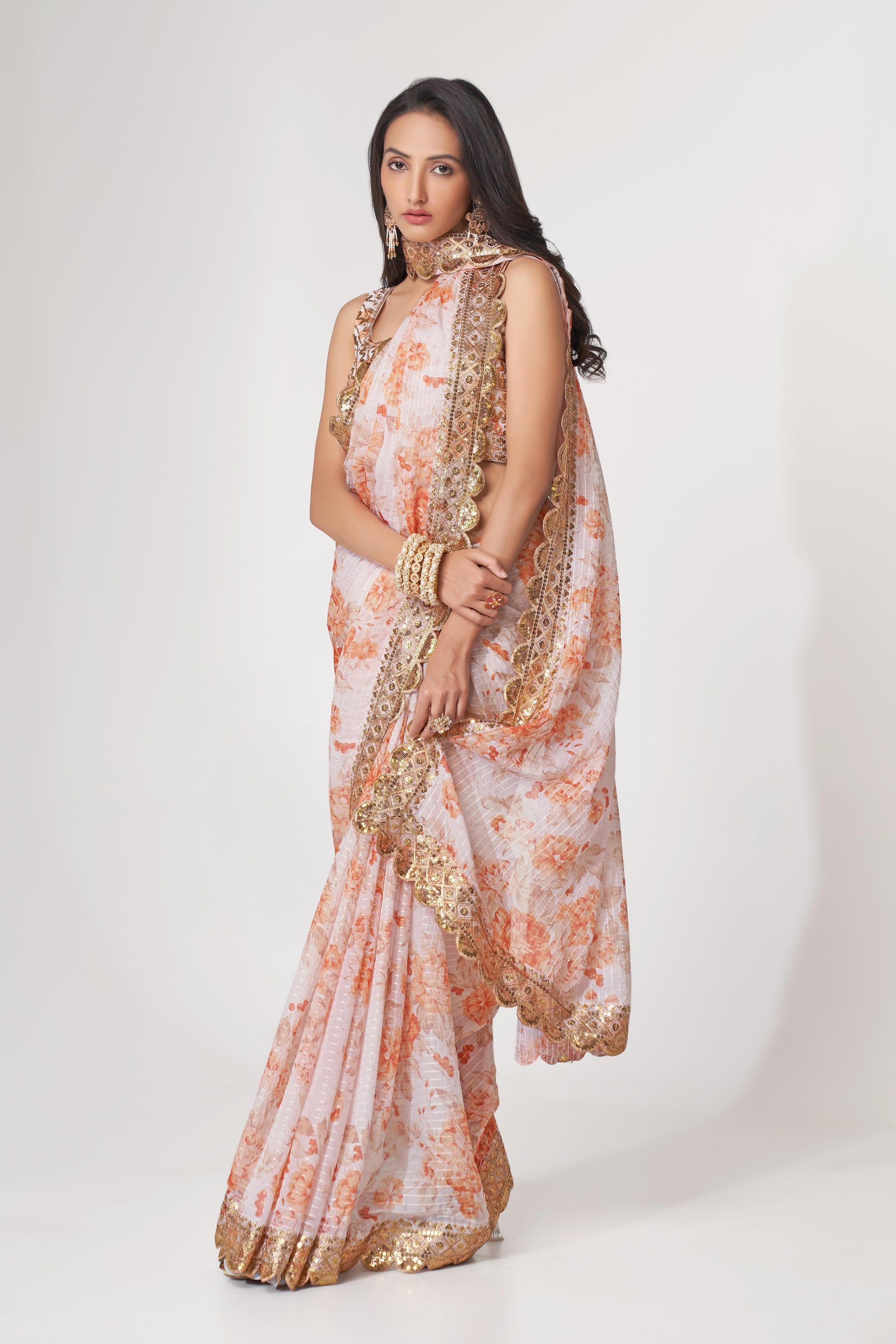 White color organza saree for women with price
