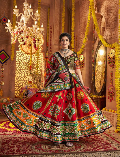 Maroon color cotton lehenga for navratri with dupatta
