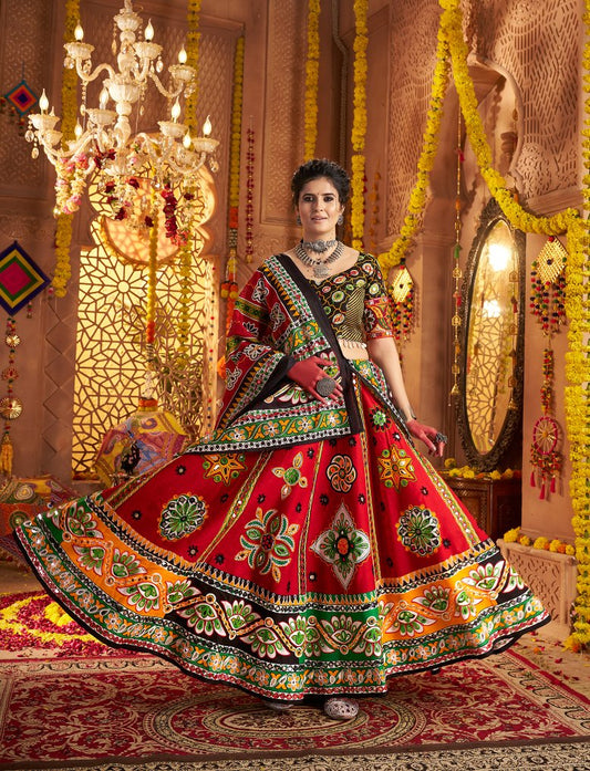 Maroon color cotton lehenga for navratri with dupatta
