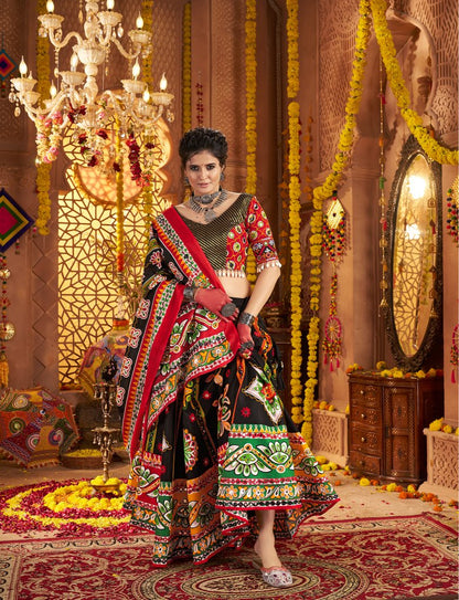 Black color cotton lehenga for navratri with dupatta online
