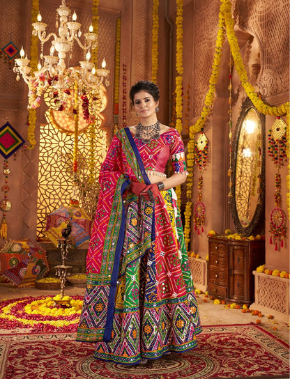 Multi color cotton lehenga for navratri with dupatta price
