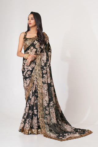 black saree party wear