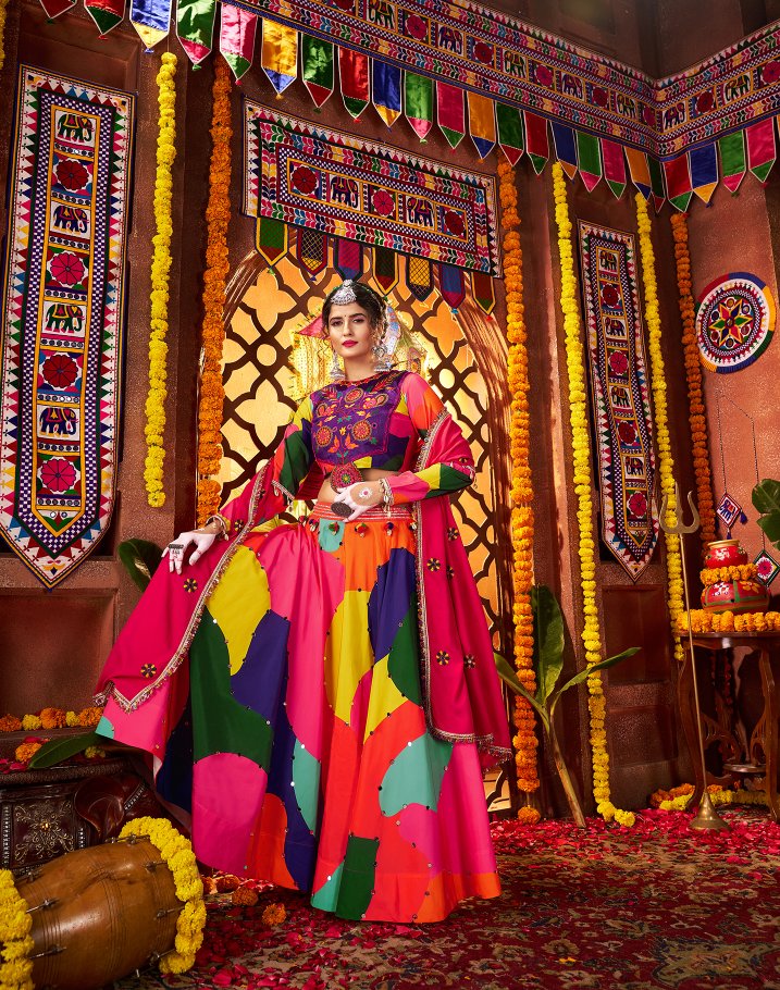 Mirror work multi color lehenga for garba