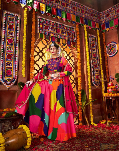 Mirror work multi color lehenga for garba