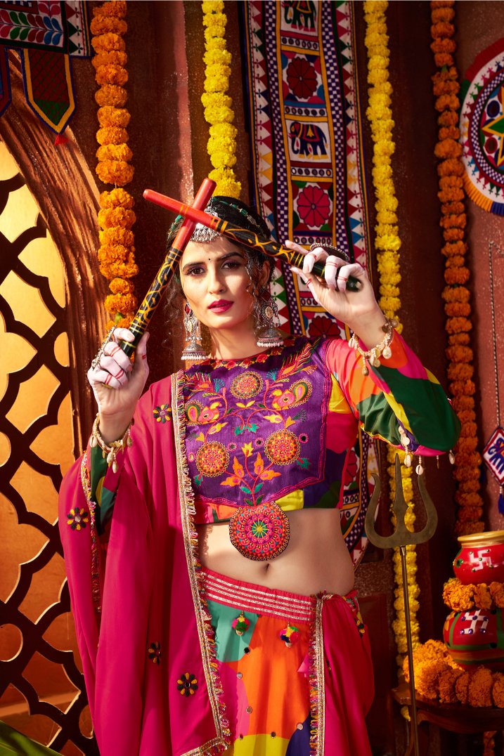 Multi color muslin chaniya choli for dandiya nights