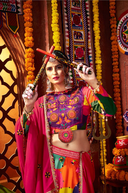 Multi color muslin chaniya choli for dandiya nights