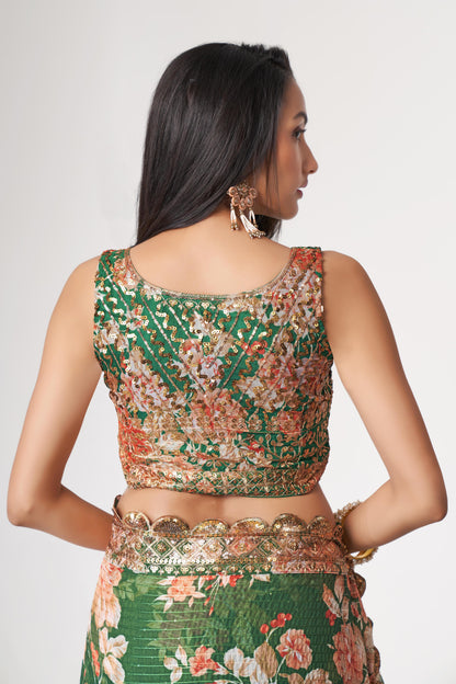 Green organza saree with blouse images