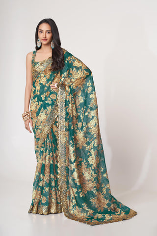 floral printed saree for wedding