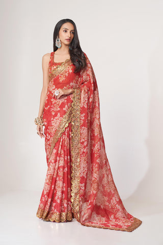 red saree etsy for wedding guest 