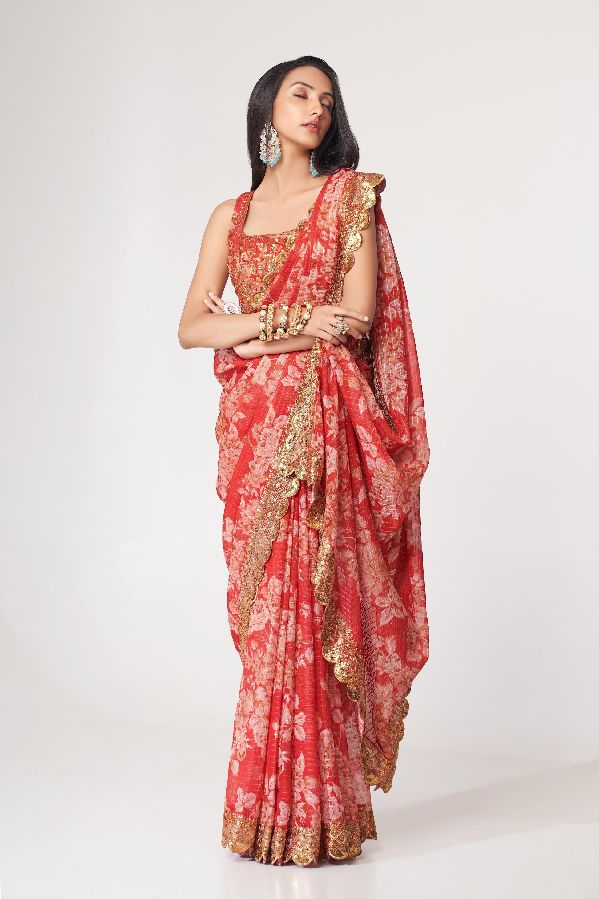 Red Organza Saree for Wedding