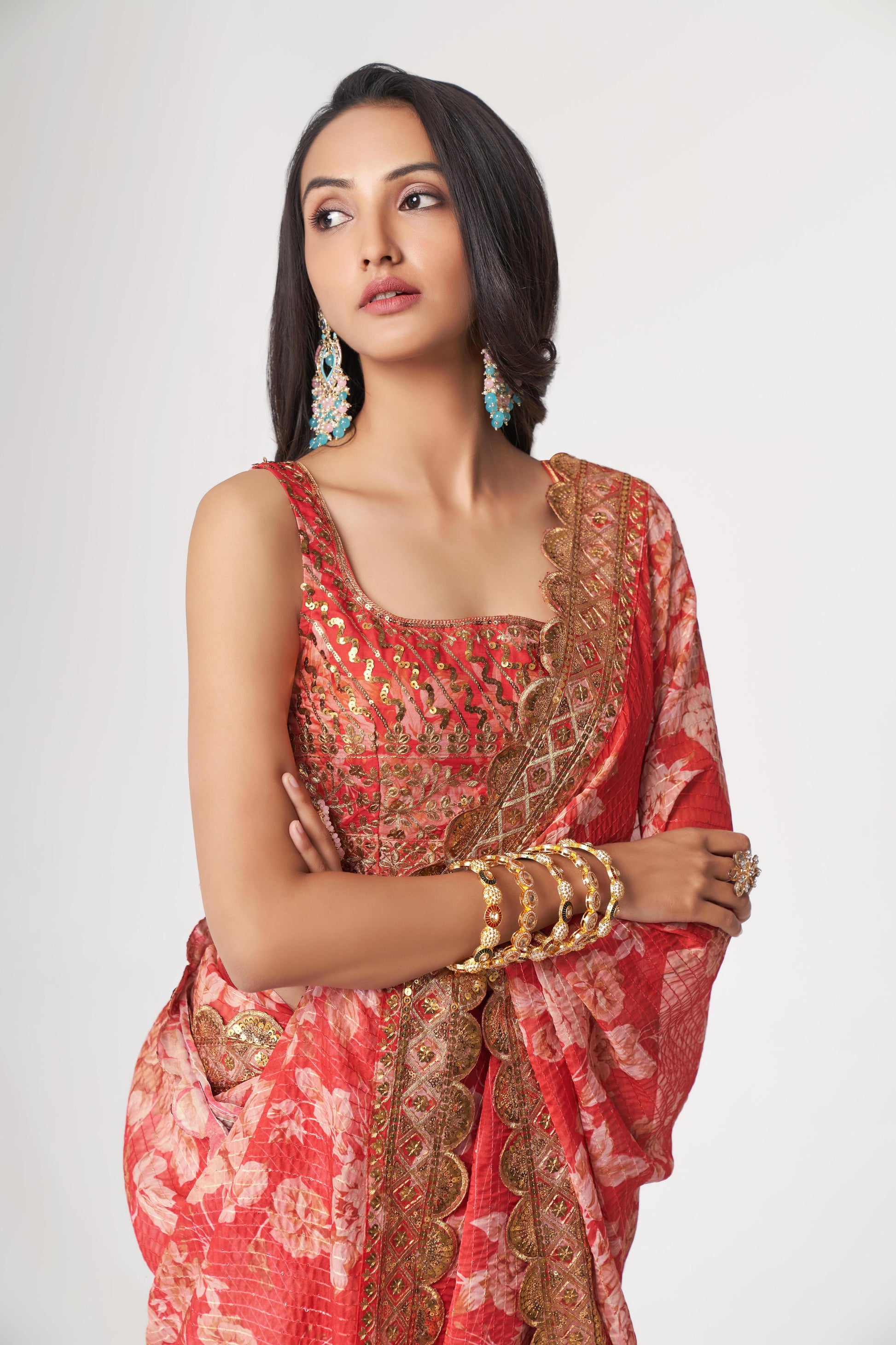 Red organza saree for wedding with price
