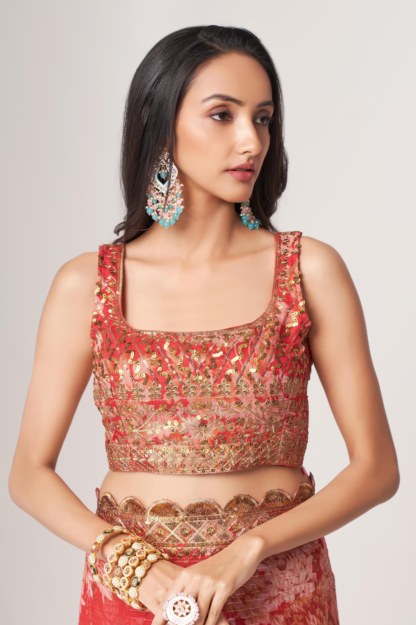 Organza Saree for wedding with embroidery
