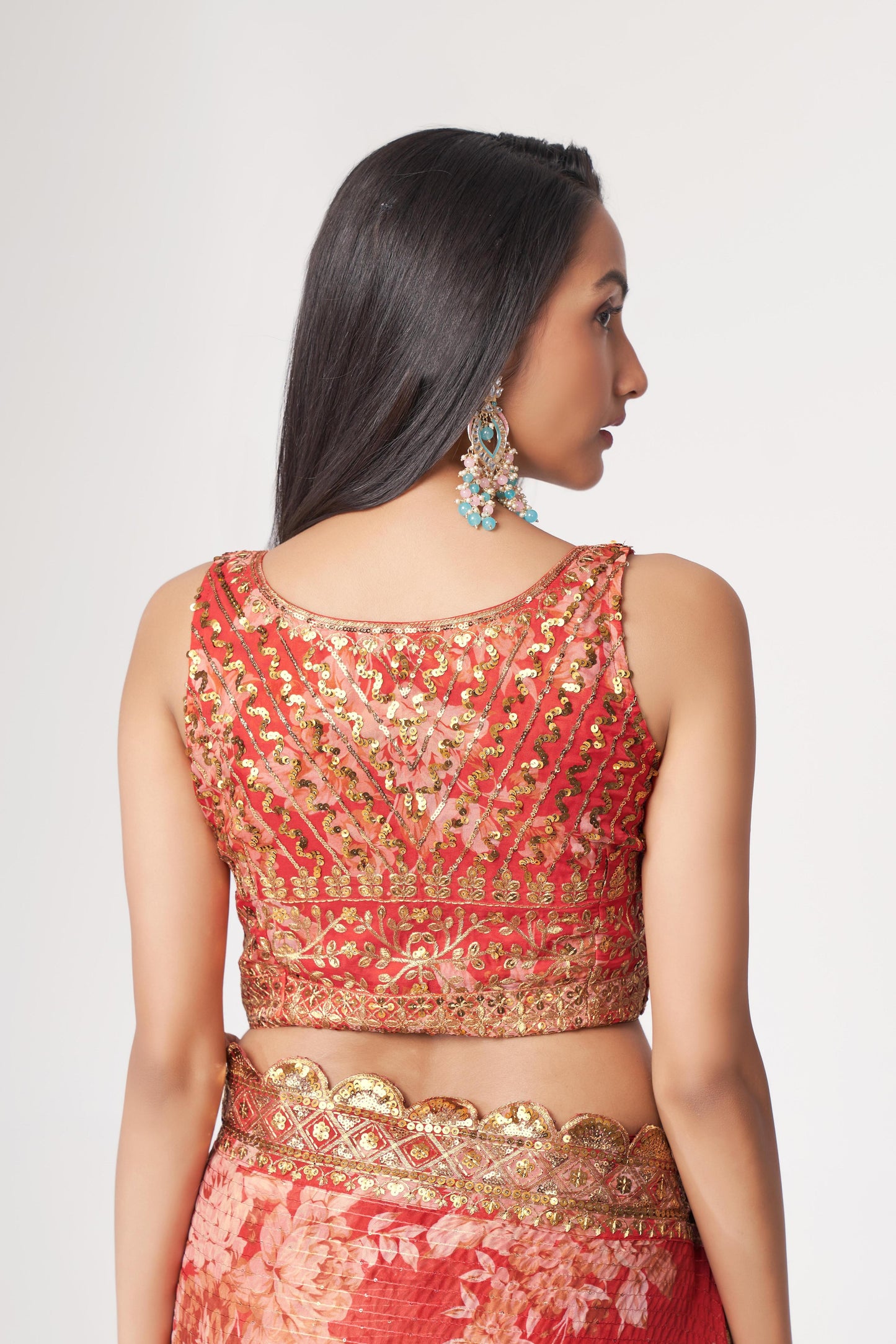 Red color organza stylish saree for women