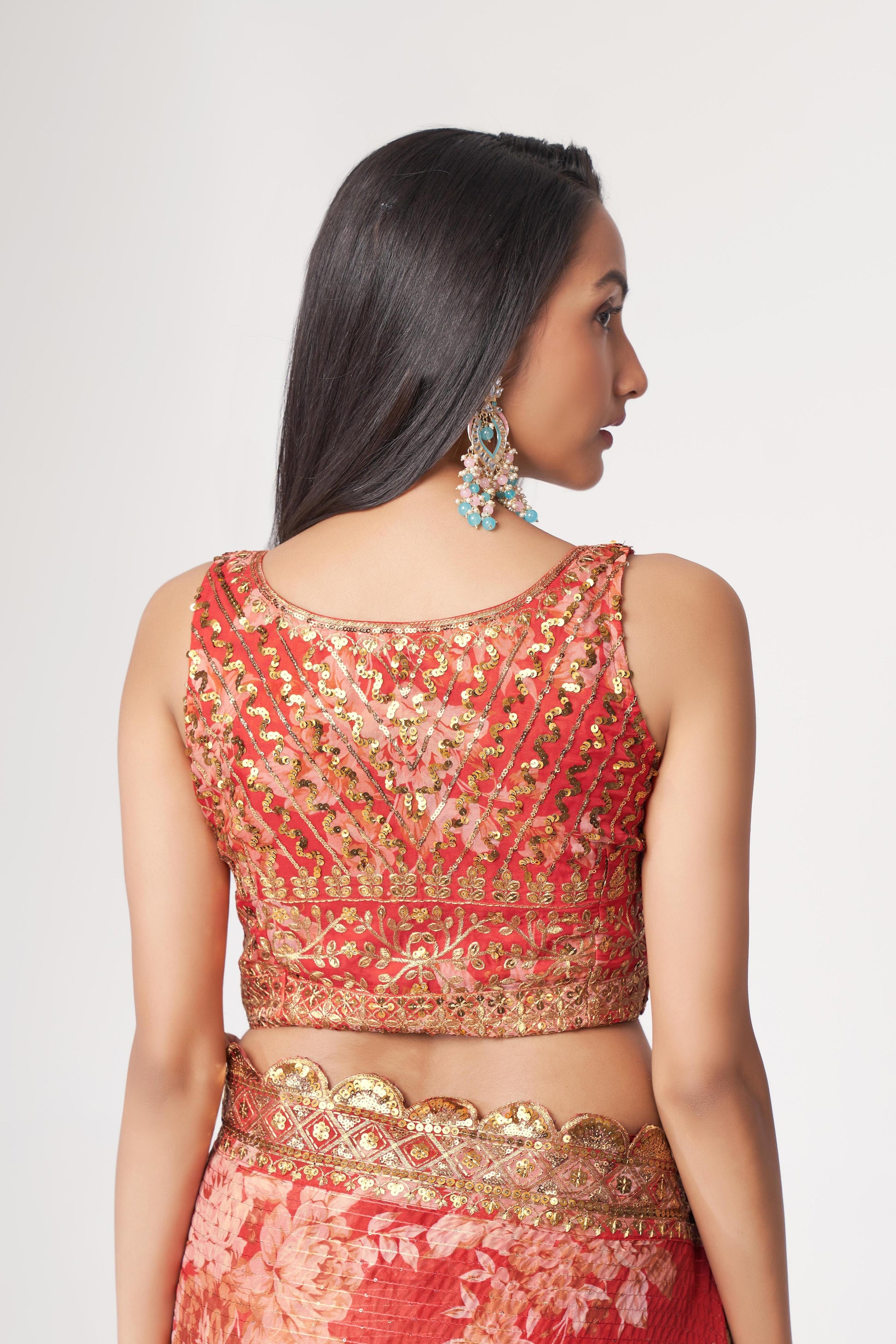 Red color organza stylish saree for women
