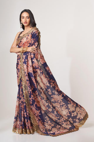 Purple Color Organza Saree Indian Party Wear Sarees