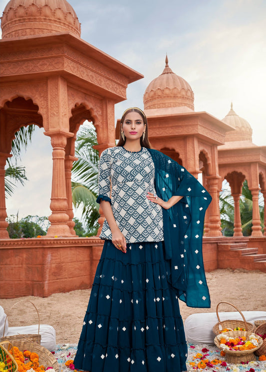 Peacock blue color georgette lehenga choli for women