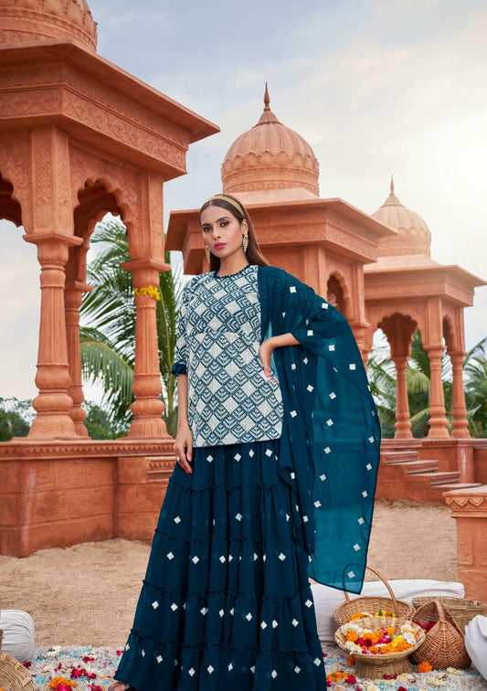 Peacock blue color georgette lehenga with top online