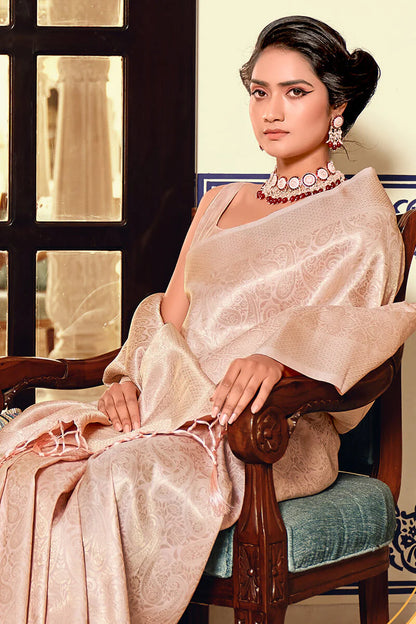 Peach color kanchivaram silk saree for wedding