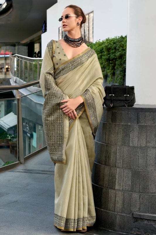 Mehendi color tissue silk saree with blouse online