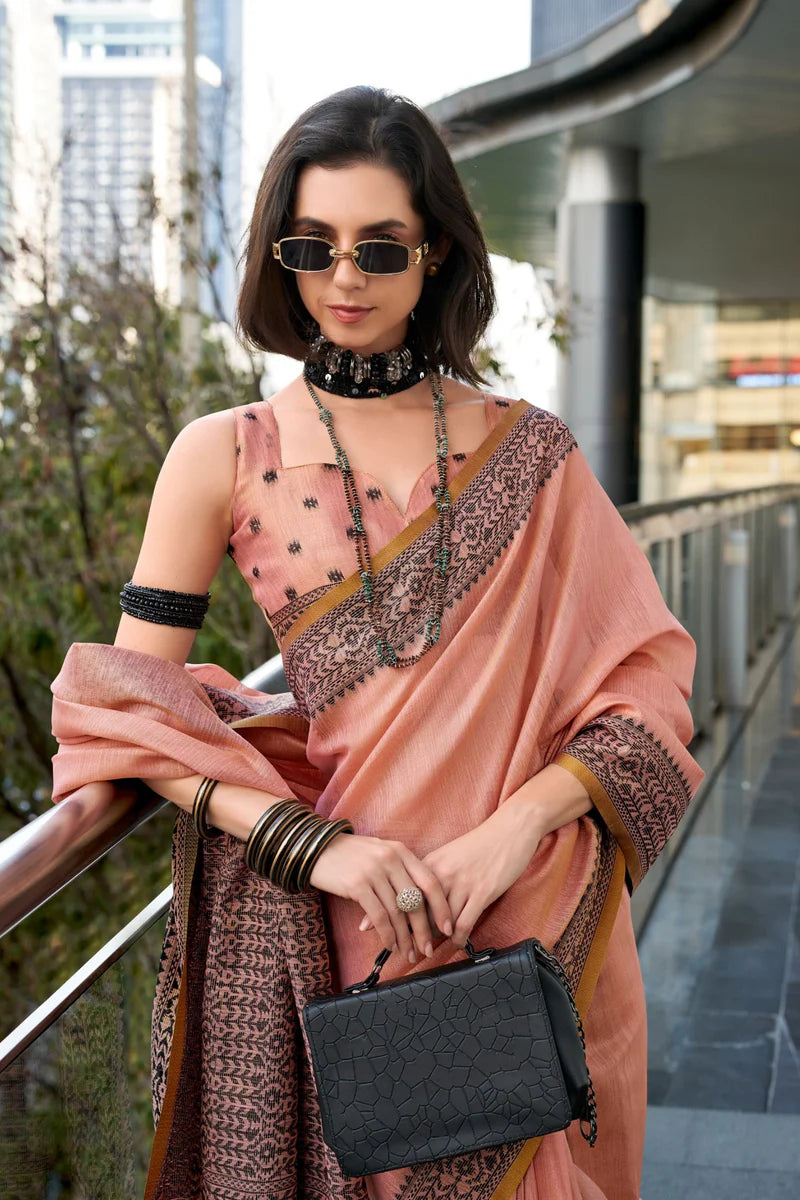 Peach color tisue silk saree with blouse price