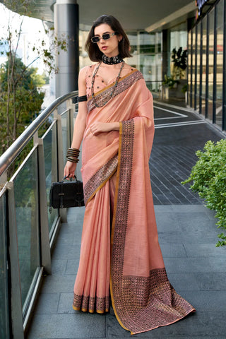 Peach color tisue silk saree for party
