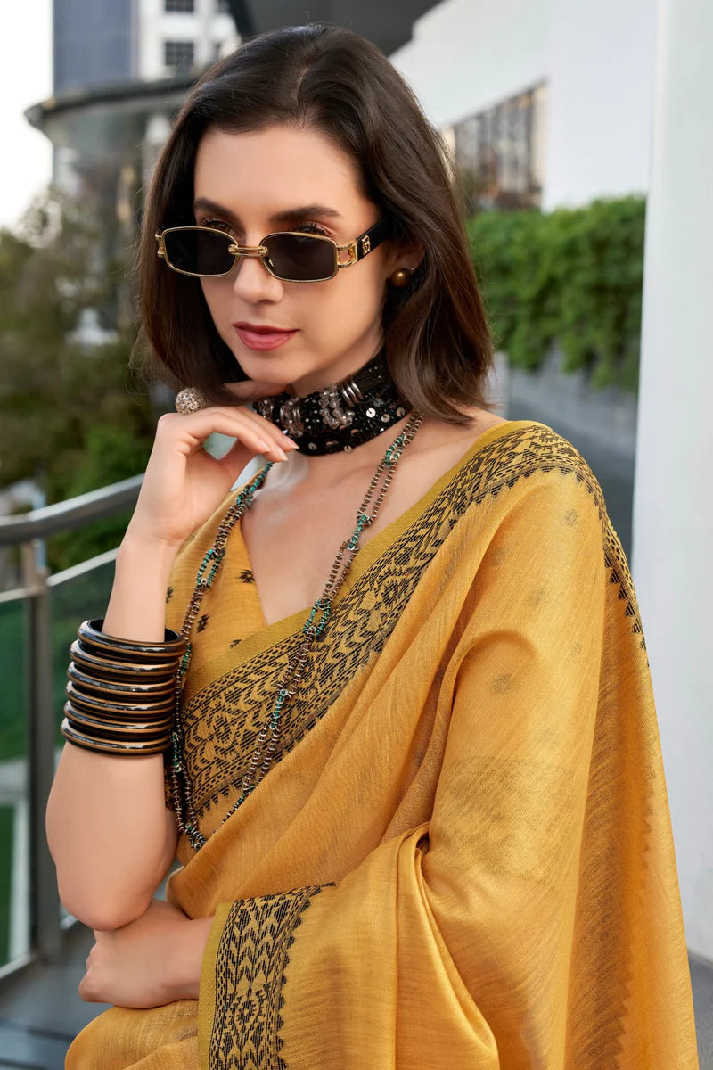 Mustard color tissue silk saree with blouse price