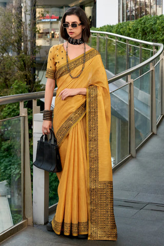 Mustard color tissue silk saree for women