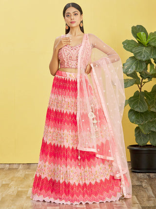 Pink floral printed traditional lehenga choli for wedding