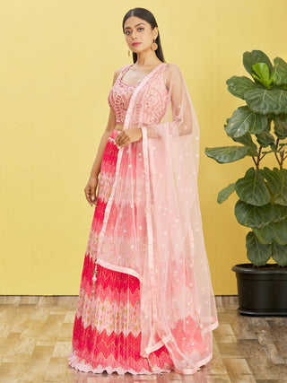 Pink floral printed traditional lehenga choli with dupatta