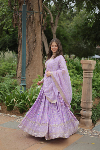 Lavender color viscose jacquard lehenga choli with dupatta
