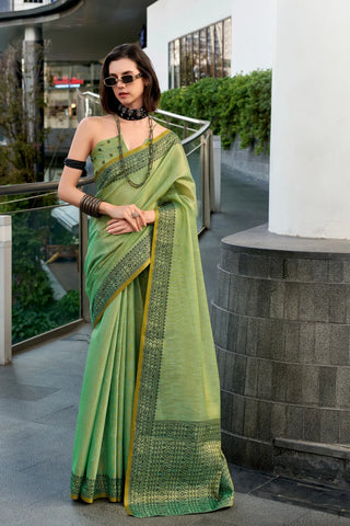 Green color tissue silk saree for women
