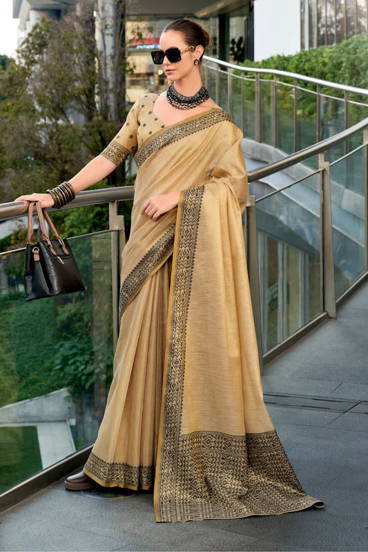 Beige color tissue silk saree for women