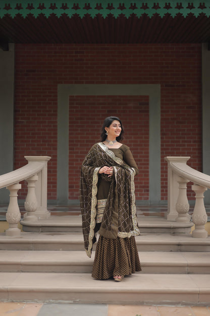 Mehendi color georgette sharara suit for women online
