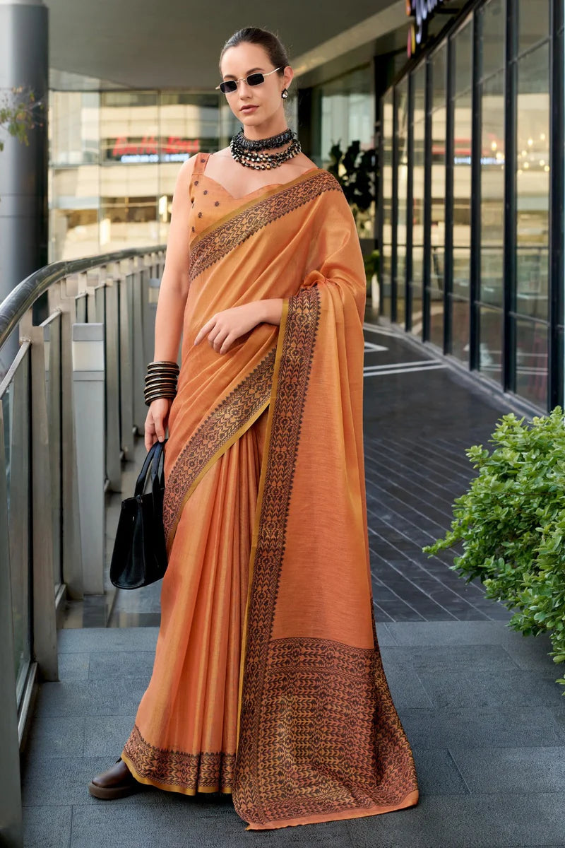 Orange color tissue silk saree for women 