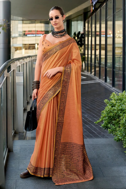 Orange color tissue silk saree for women 