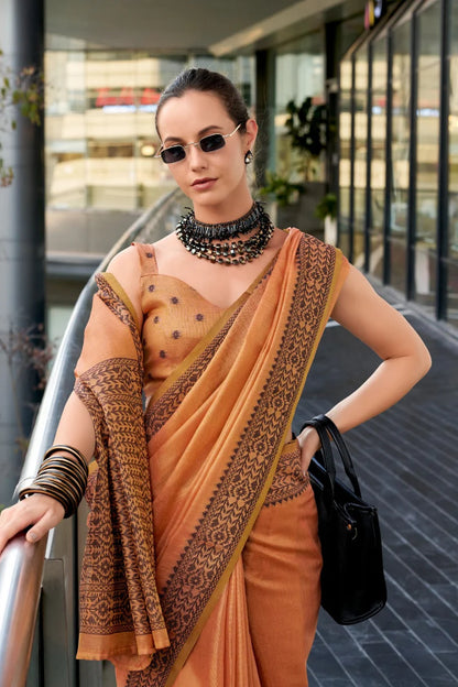 Orange color tissue silk saree with blouse online shopping
