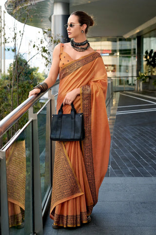 Orange color tissue silk saree with blouse online