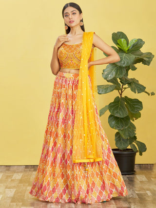 Yellow color haldi wear lehenga choli for bride online shopping