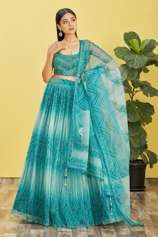 Wonderful blue organza silk lehenga choli for party wear online