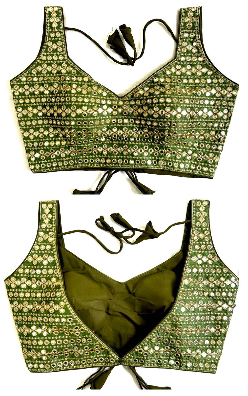Mehendi Color mirror work blouse for mehendi rasam