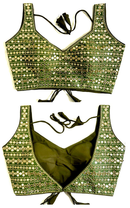 Mehendi Color mirror work blouse for mehendi rasam
