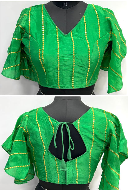 Parrot green color silk sequins work stitched blouse price