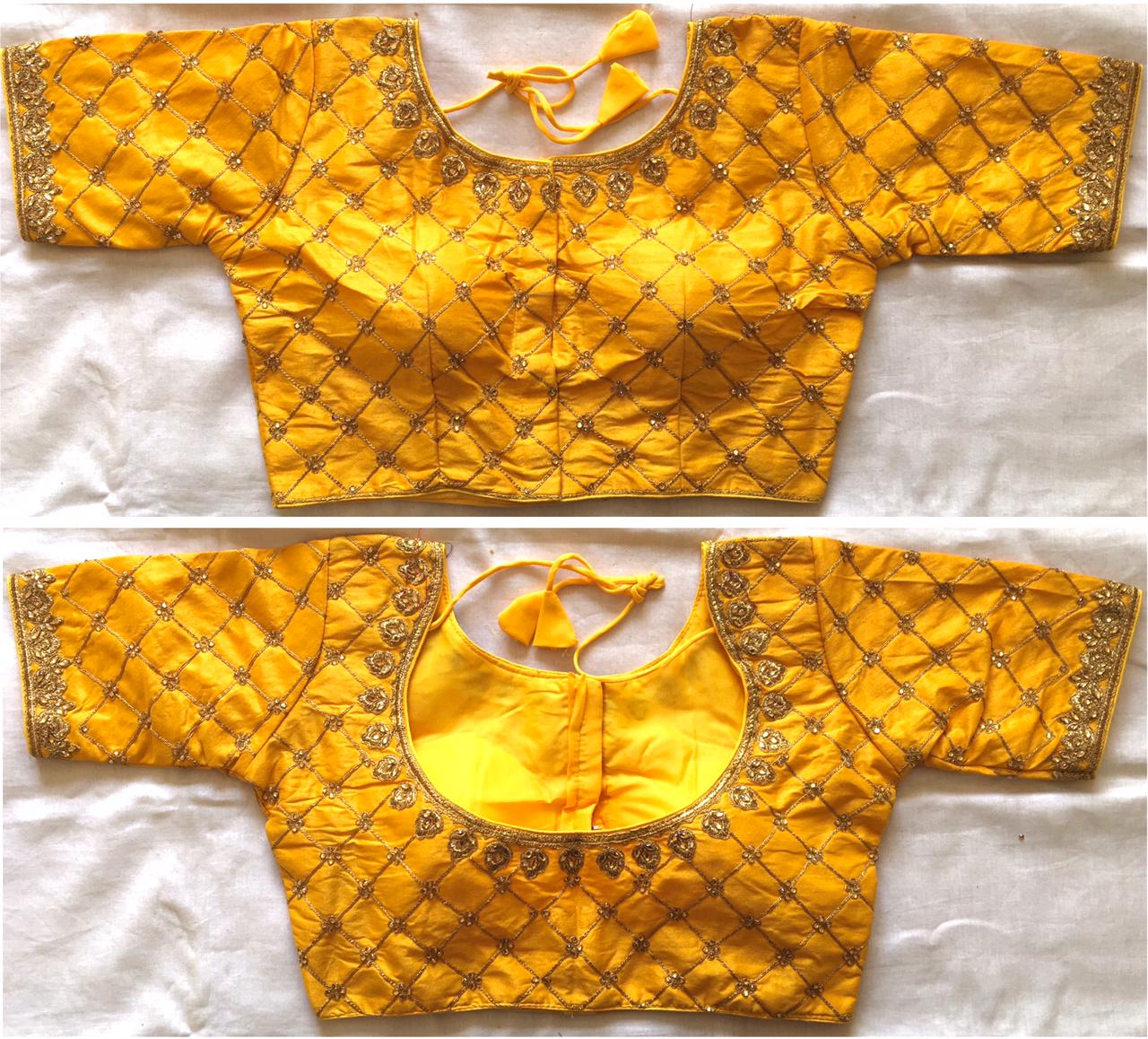 Yellow color fentam silk readymade blouse images